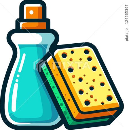 シンプルな洗剤とスポンジのイラスト 124665397
