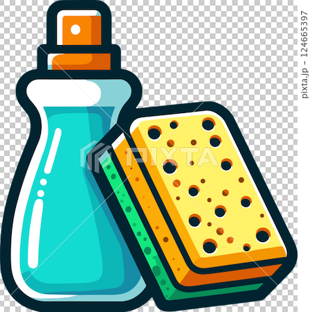 シンプルな洗剤とスポンジのイラスト 124665397