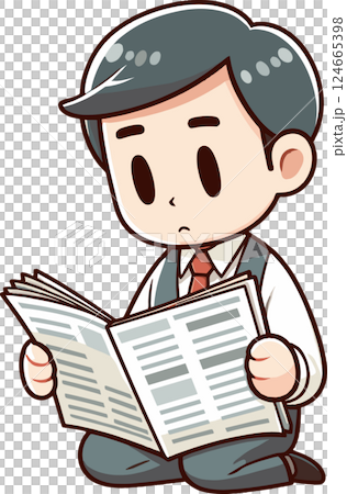 一名男子正在閱讀報紙的插圖 124665398