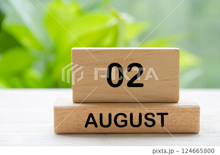 August 2 text on wooden blocks with customizable space for text or ideas. August month and calendar concept. August 2 text on wooden blocks with customizable space for text or ideas. August month and calendar concept. 124665800