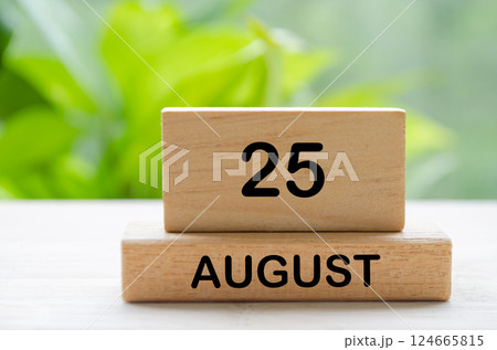 August 25 text on wooden blocks with customizable space for text or ideas. August month and calendar concept. August 25 text on wooden blocks with customizable space for text or ideas. August month and calendar concept. 124665815