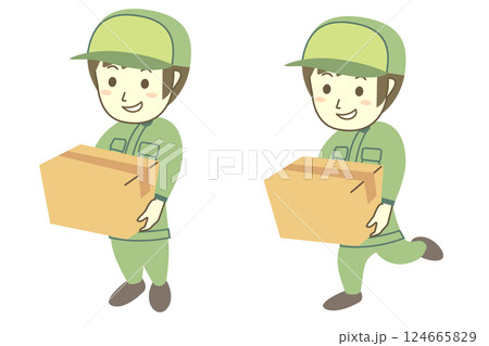 段ボールを運ぶ男性作業員 124665829