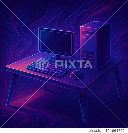 サイバーパンク風パソコン 124665851