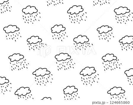 落描き風の可愛い雨雲の背景イラスト・梅雨・雨粒 124665860