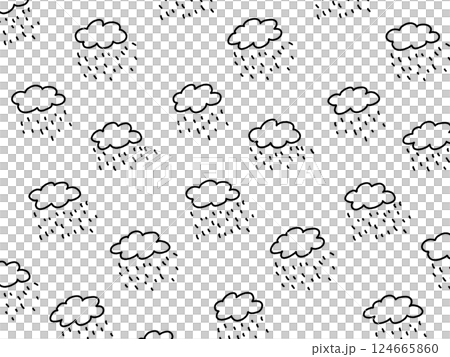 落描き風の可愛い雨雲の背景イラスト・梅雨・雨粒 124665860