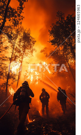 山火事と戦う消防士たち 124665963