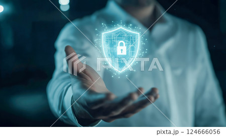 サイバーセキュリティの象徴―デジタル時代の安全を守る盾 サイバーセキュリティの象徴―デジタル時代の安全を守る盾 124666056