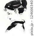 着物を着た横顔の女性　水墨画 124666340