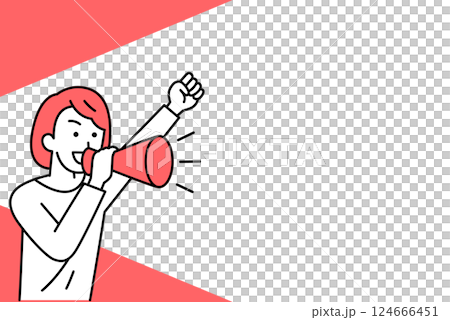 用擴音器和影印空間歡呼的休閒女性 用擴音器和影印空間歡呼的休閒女性 124666451