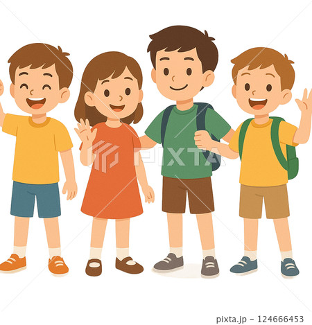 並んでいる子供たち 124666453