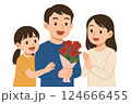 母の日にカーネーションの花束を渡す男の子と母親のイラスト素材 124666455