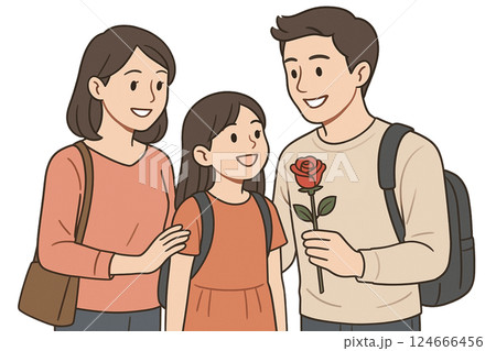 父の日に花束を渡す娘 124666456