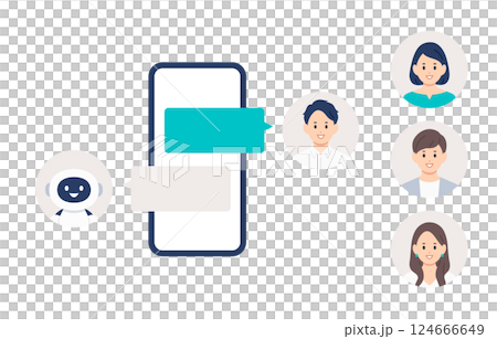 スマホでAIとチャットする若い男性（差し替え用のアイコンセット）【人物ベクターイラスト素材】 124666649