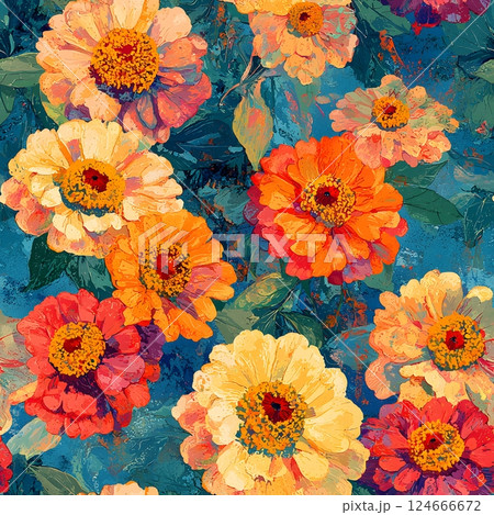 vibrant zinia flowers in summer garden 124666672