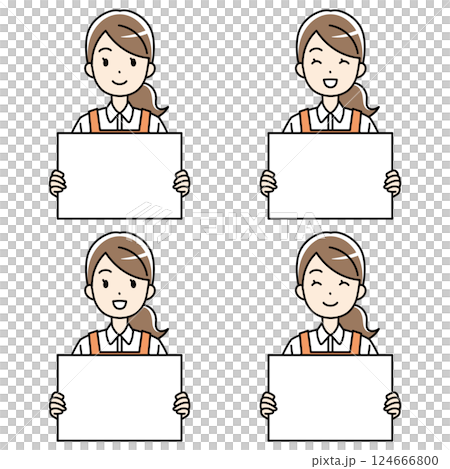 一名身穿圍裙的年輕女子拿著翻領帶的插圖 一名身穿圍裙的年輕女子拿著翻領帶的插圖 124666800