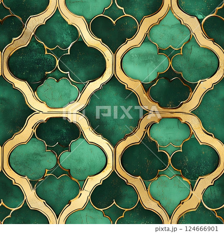 emerald green and gold geometric pattern 124666901