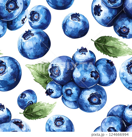 watercolor blueberries seamless pattern 124666994