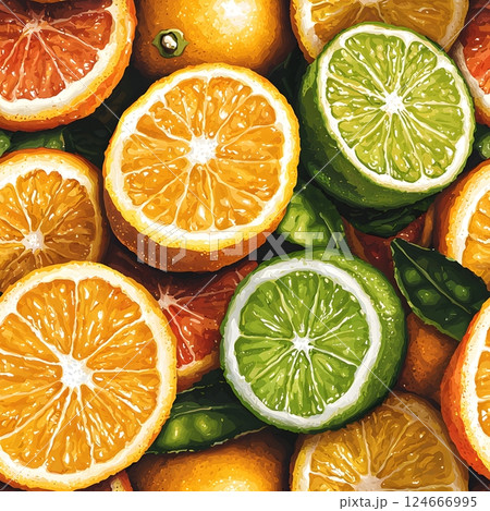 colorful citrus fruit slices background 124666995