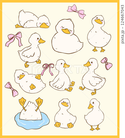 Cute Coquette Call Duck Cartoon Farm Animal Collection Hand Drawn Quirky Kid Design Cute Coquette Call Duck Cartoon Farm Animal Collection Hand Drawn Quirky Kid Design 124667043