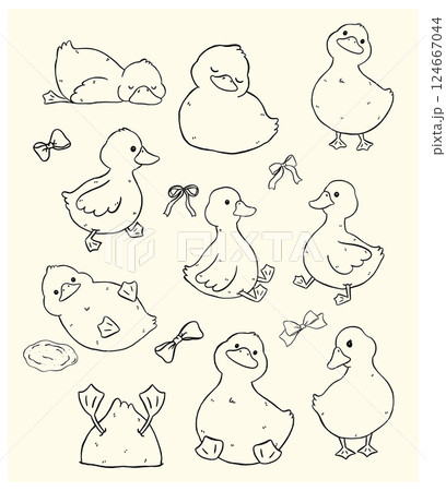 Cute Coquette Call Duck Outline Cartoon Farm Animal Collection Hand Drawn Quirky Kid Design 124667044
