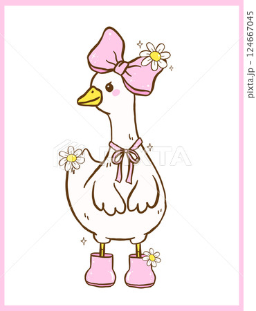 Cute Coquette Silly Goose Cartoon Cottagecore Spring Hand Drawn Playful Girly Character Cute Coquette Silly Goose Cartoon Cottagecore Spring Hand Drawn Playful Girly Character 124667045