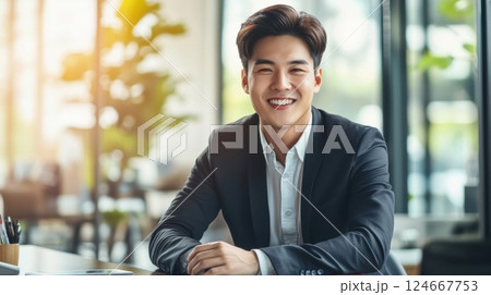 confident young asian businessman in modern office 124667753