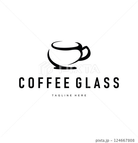 coffee drink logo design with glass and coffee bean with delicious aroma with simple template illustration symbol 124667808