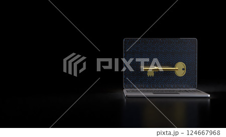 The Gold key on notebook for security technology concept 3d Rendering. 124667968