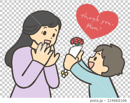 母親節那天，一個孩子送了一束康乃馨 124668106