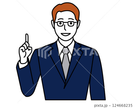 ナンバー1ポーズをするスーツの男性 124668235