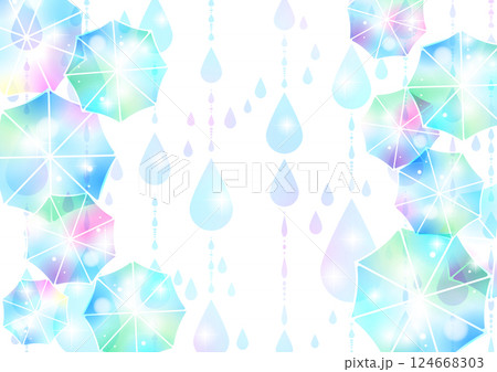 梅雨、ビニール傘、虹色、背景、雨、イラスト、かわいい、横 124668303