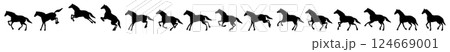 歩く馬と飛ぶ馬と立ち上がる馬のシルエットセット 歩く馬と飛ぶ馬と立ち上がる馬のシルエットセット 124669001