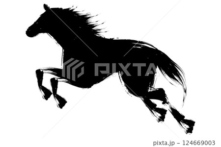 2026年午年の年賀状素材、走る馬 124669003