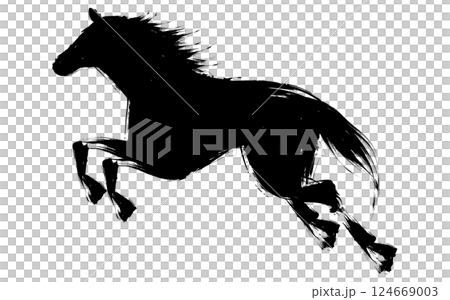 2026年午年の年賀状素材、走る馬 124669003