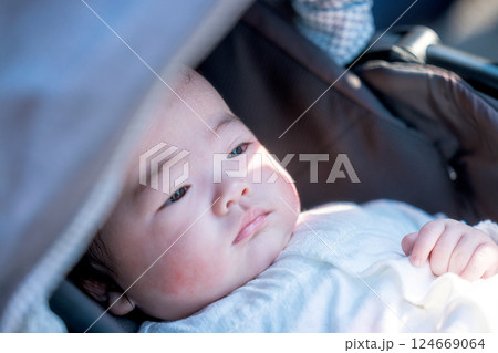 ベビーカーに乗った赤ちゃん ベビーカーに乗った赤ちゃん 124669064