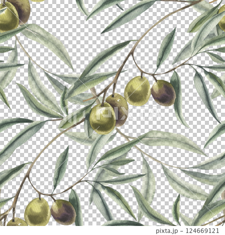 Oliva branches watercolor seamless pattern. Floral repeated background, floral summer romantic painting for wedding textile, invitation, concept design Oliva branches watercolor seamless pattern. Floral repeated background, floral summer romantic painting for wedding textile, invitation, concept design 124669121
