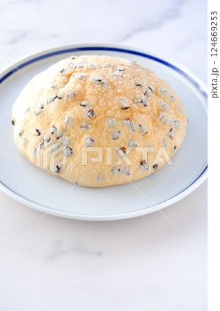 チョコレートがたくさん入った、チョコチップ入りのメロンパン 124669253