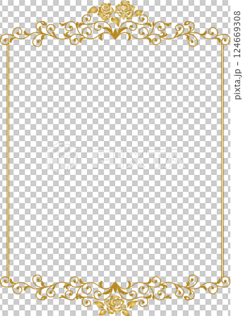 Vintage calligraphy style frame material 92 <Flower (rose) decorative border / decorative frame> Vintage calligraphy style frame material 92 <Flower (rose) decorative border / decorative frame> 124669308