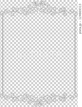 復古書法風格框架材料95<花（玫瑰）裝飾邊框，裝飾框，單色線描> 124669313