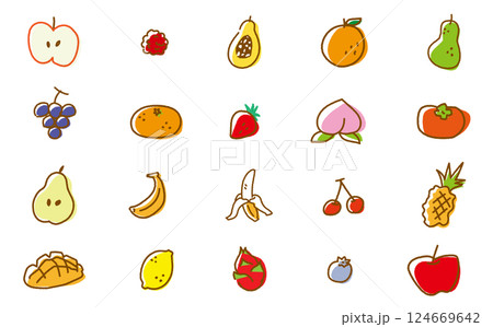 果物のゆるくてかわいいイラストセット 果物のゆるくてかわいいイラストセット 124669642