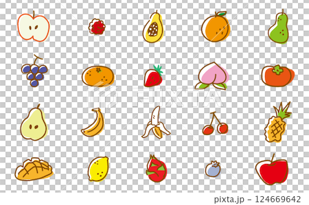 果物のゆるくてかわいいイラストセット 果物のゆるくてかわいいイラストセット 124669642