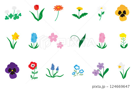 かわいい春の花のシンプルイラストセット かわいい春の花のシンプルイラストセット 124669647