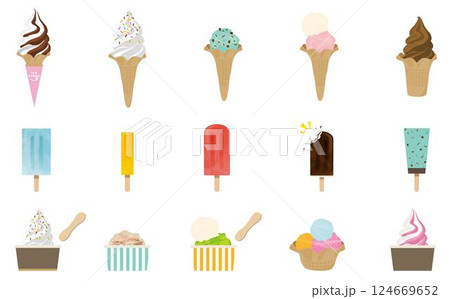 色んな種類のアイスのイラスト素材セット 124669652