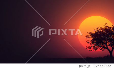 silhouette of tree against vibrant sunset sky 124669822