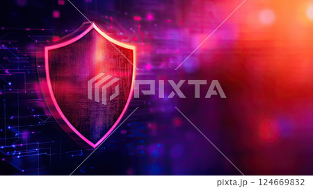 glowing shield symbolizes digital security in vibrant, abstract background glowing shield symbolizes digital security in vibrant, abstract background 124669832