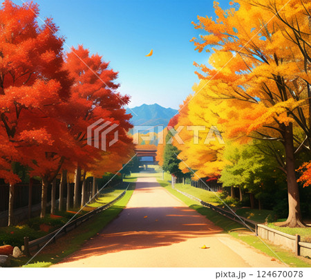 紅葉したメタセコイア並木道 124670078