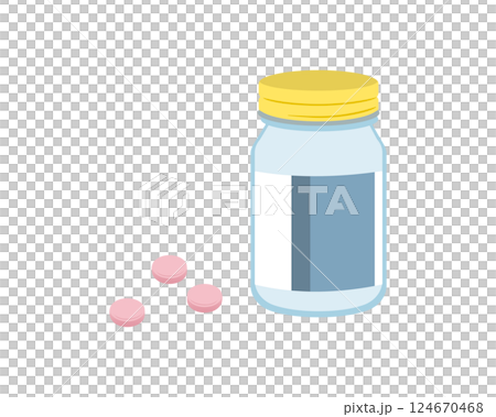 A simple illustration of a medicine bottle and pink pills A simple illustration of a medicine bottle and pink pills 124670468