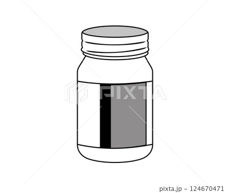 シンプルな錠剤用薬瓶のモノクロイラスト シンプルな錠剤用薬瓶のモノクロイラスト 124670471