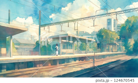 放課後の駅で静かに立つ女子高生の美しい後ろ姿 124670545