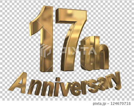 3DCG letters "17th Anniversary/17th Anniversary Mark Sparkling" Gold, Gold 124670718